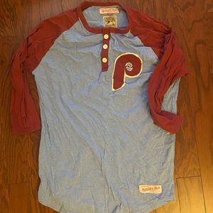 Mitchell & Ness Phillies Henley vintage throwback style baseball shirt sz M